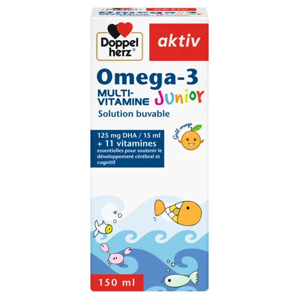 Doppelherz aktiv Omega-3 Multi-Vitamine Junior دعم الدماغ والذاكرة للأطفال 150مل view 1
